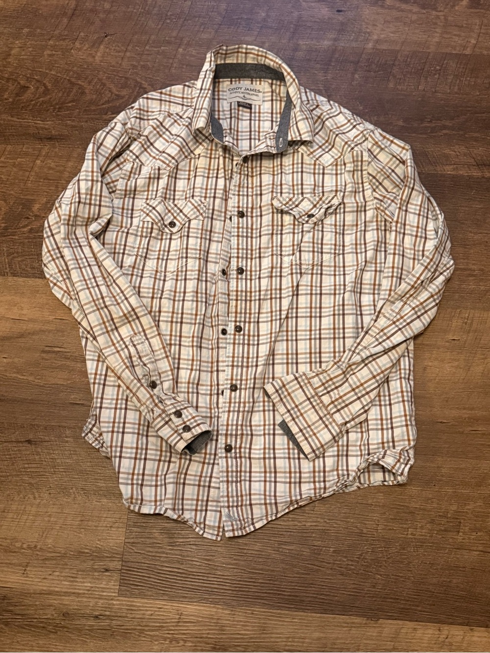 Coody James Men’s Plaid Button-Down Shirt - Cream & Brown